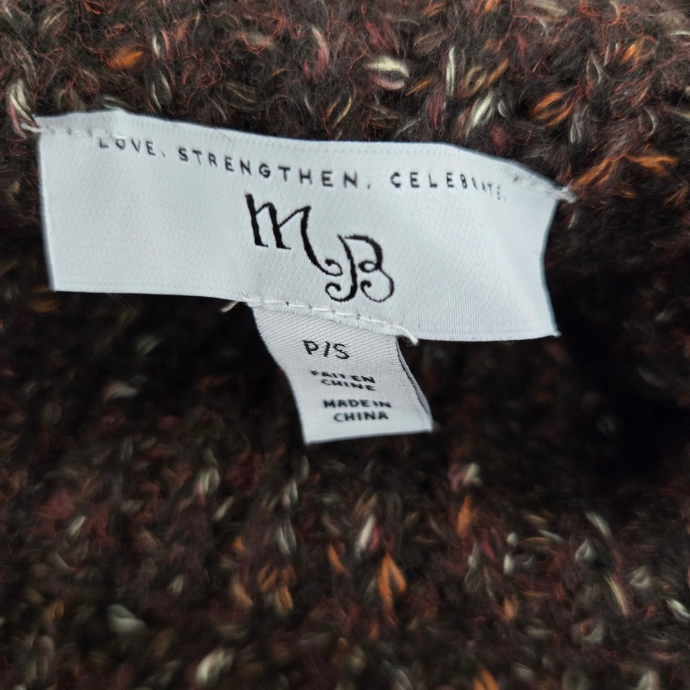 MB Textured Knit Turtleneck Sweater Speckled Brown Balloon Sleeve Women's Size S - Picture 5 of 6